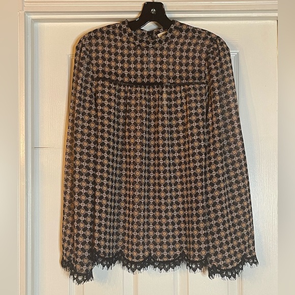 NWT Max Studio High Collar Lace Sleeve Blouse - Picture 2 of 7